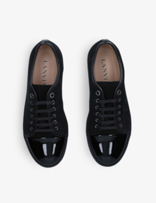 LANVIN Panelled patent-leather and velvet low-top trainers