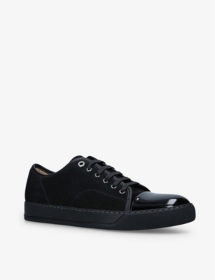 LANVIN Panelled patent-leather and velvet low-top trainers