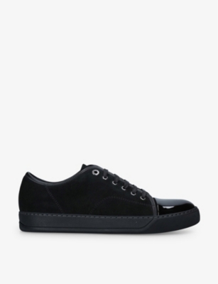 LANVIN: Panelled patent-leather and velvet low-top trainers
