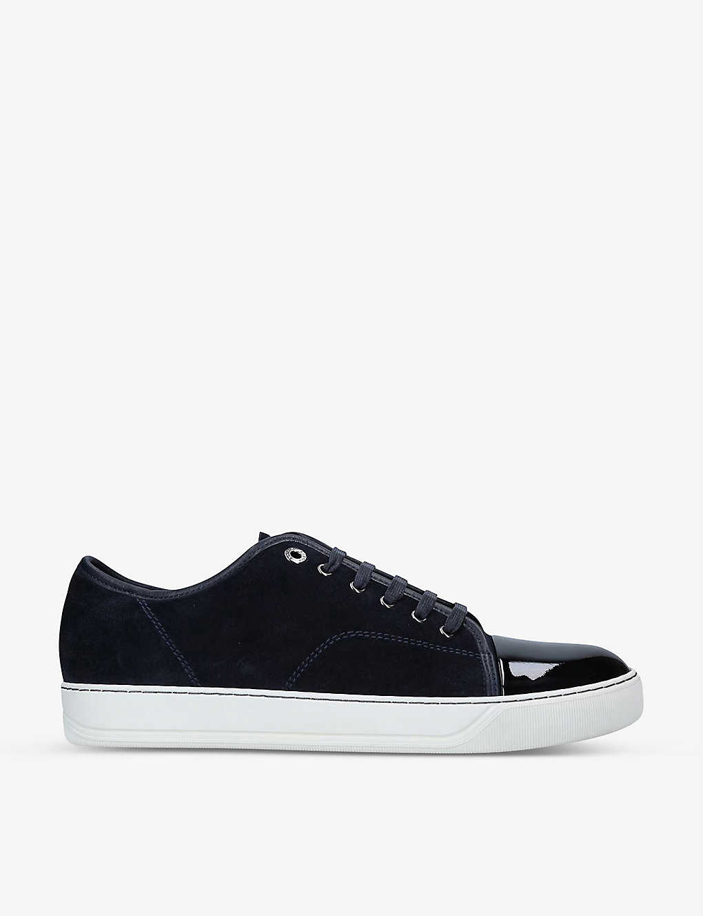 Lanvin Panelled Patent-leather And Velvet Low-top Trainers In Blue