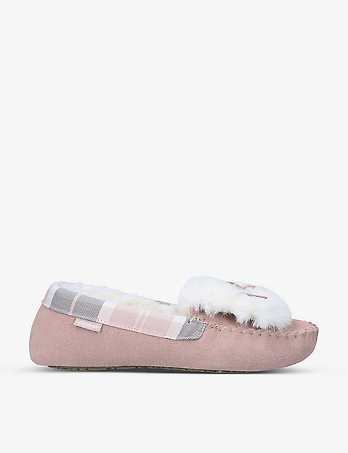 BARBOUR: Darcie bow-embellished suede slippers