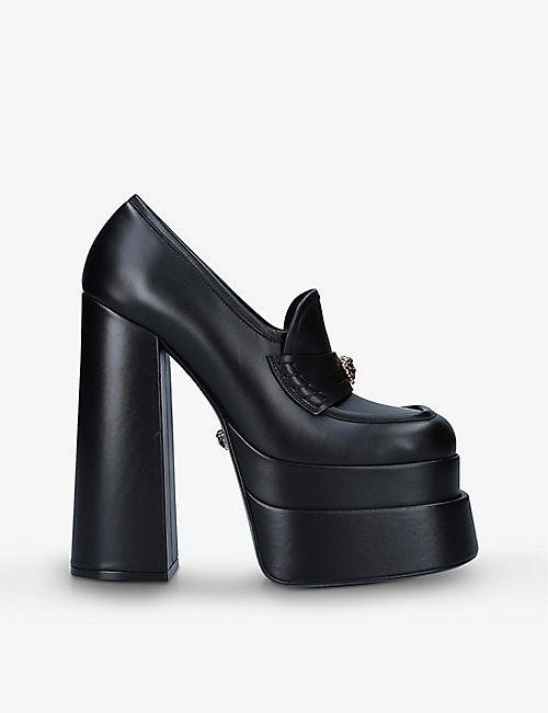 VERSACE: Medusa Aevitas embellished leather platform loafers