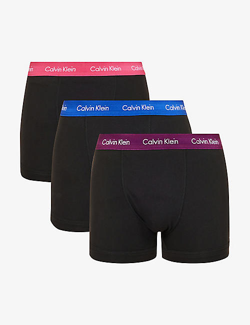 CALVIN KLEIN: Pack of three branded-waistband stretch-cotton trunks