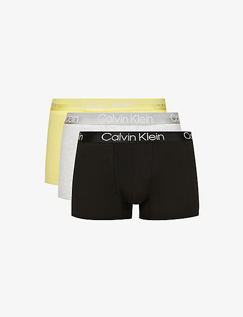 CALVIN KLEIN: Pack of three logo-print mid-rise cotton and recycled-polyester-blend