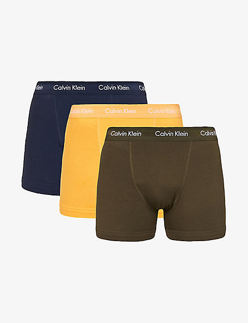 CALVIN KLEIN: Pack of three logo-print mid-rise stretch-cotton trunks