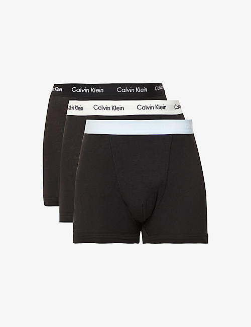 CALVIN KLEIN: Pack of three logo-embroidered mid-rise stretch-cotton boxers