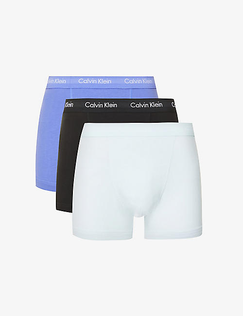 CALVIN KLEIN：三件装品牌标识弹力-棉质平角内裤