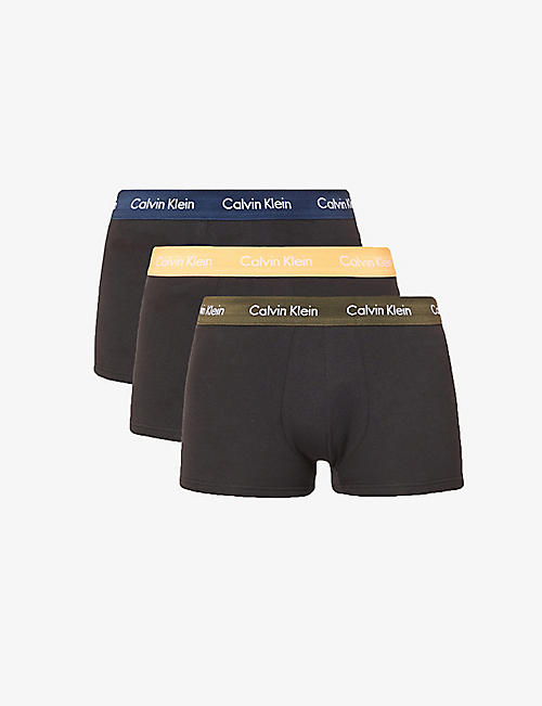 CALVIN KLEIN: Pack of three logo-waistband stretch-cotton trunks