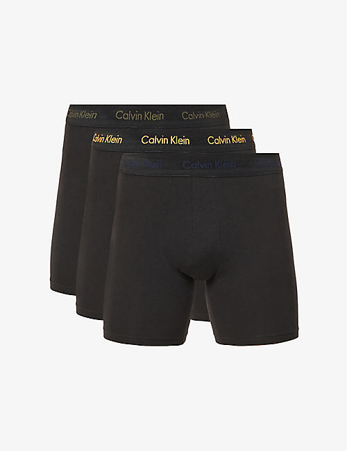 CALVIN KLEIN: Pack of three branded-waistband stretch-cotton boxer briefs