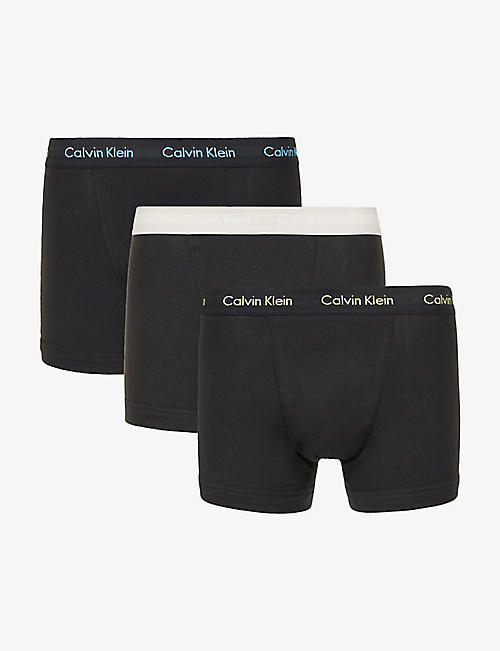CALVIN KLEIN: Pack of three branded-waistband mid-rise stretch-cotton trunks