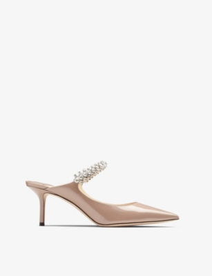 JIMMY CHOO: Bing 65 crystal-embellished patent-leather heeled mules