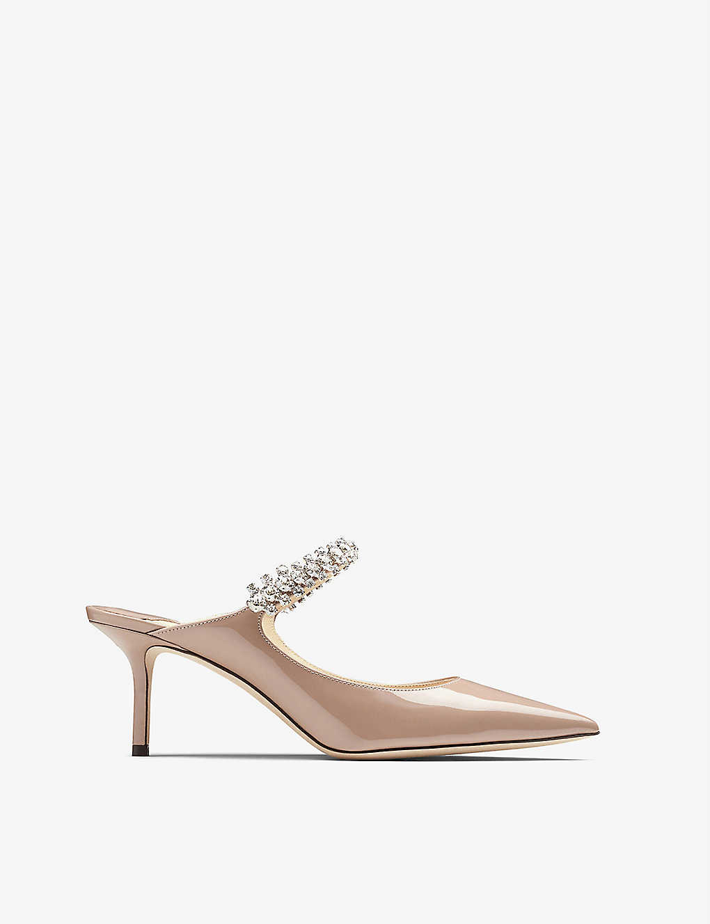 Shop Jimmy Choo Bing 65 Crystal-embellished Patent-leather Heeled Mules In Ballet Pink