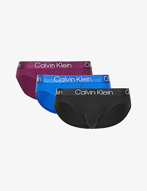 CALVIN KLEIN: Pack of three branded-waistband cotton and recycled-polyester-blend briefs