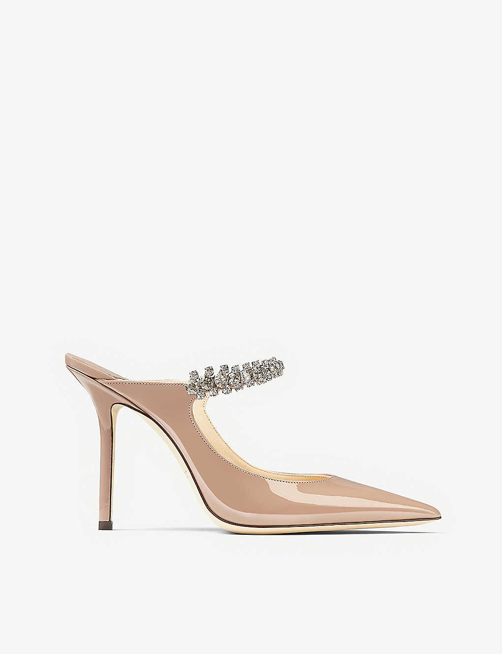 Shop Jimmy Choo Bing 100 Crystal-embellished Patent-leather Heeled Mules In Ballet Pink