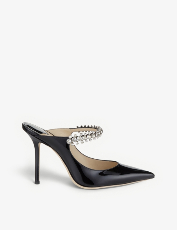 Bing 100 crystal-embellished patent-leather heeled mules