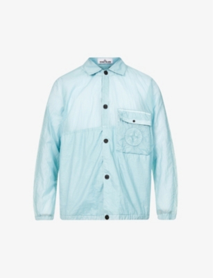 Stone Island Logo-patch Button-down Regular-fit Shell Overshirt In Aqua