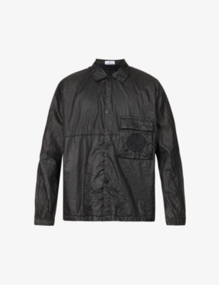 Stone Island Logo-patch Button-down Regular-fit Shell Overshirt In Black