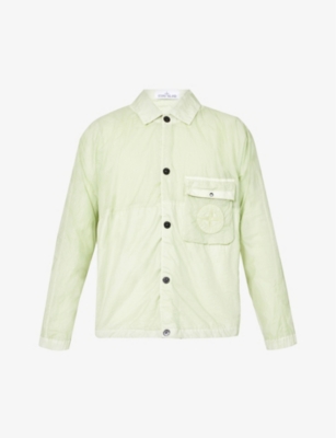 Stone Island Logo-patch Button-down Regular-fit Shell Overshirt In Light Green