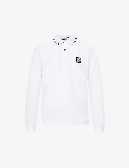 STONE ISLAND: Logo-patch slim-fit cotton polo shirt