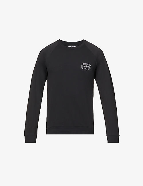 EMPORIO ARMANI: Logo-print crewneck cotton-blend sweatshirt