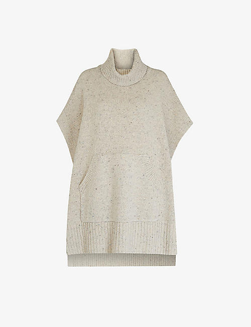 WHISTLES: Speckled roll-neck wool-blend cape