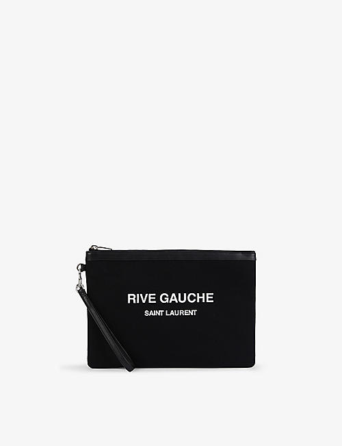 SAINT LAURENT: Rive Gauche brand-print cotton-canvas pouch