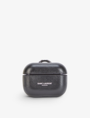 Saint Laurent Branded Leather Airpod Case In Nero/black Matt | ModeSens