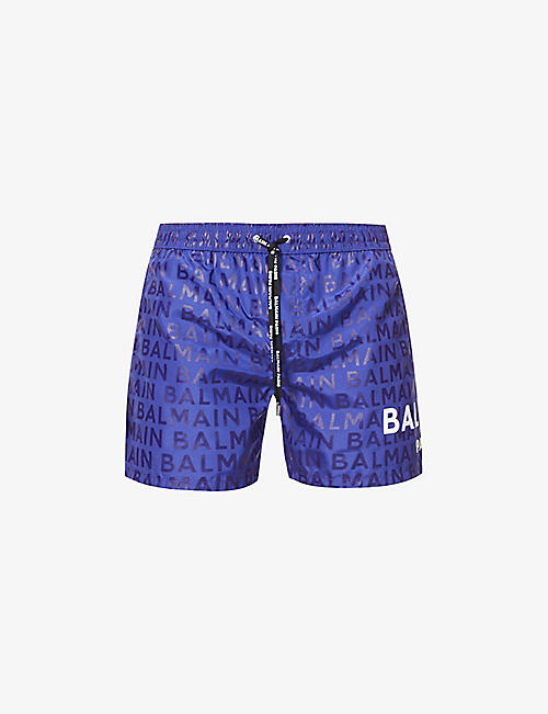 BALMAIN: Monogram-print regular-fit swim shorts