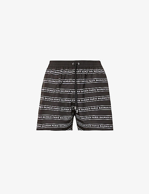BALMAIN: Iconic Stripe brand-print regular-fit swim shorts