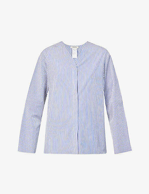 S MAX MARA: Nanda V-neck cotton-poplin shirt