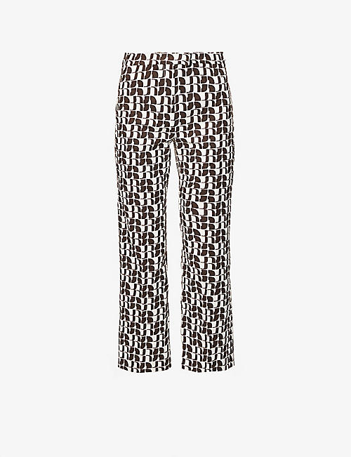 S MAX MARA: Efeso printed straight-leg high-rise stretch-cotton trousers