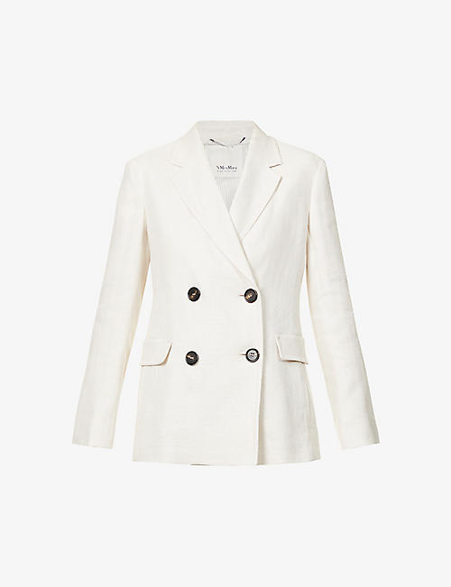 S MAX MARA: Oliver double-breasted stretch-linen and cotton-blend blazer