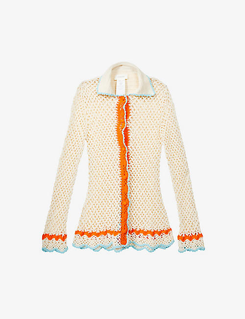 SPORTMAX: Semele spread-collar crochet-cotton shirt