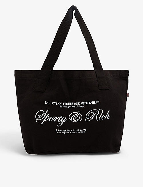 SPORTY & RICH: Script logo-print cotton tote bag