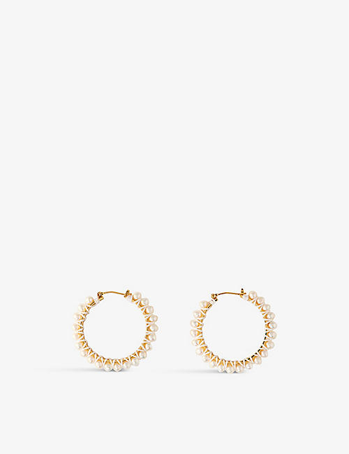 MAJE: Pearl-embellished brass hoop earrings