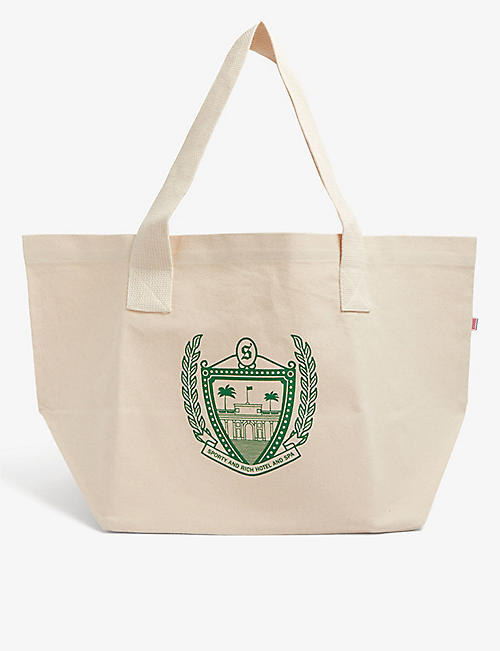 SPORTY & RICH: Beverly Hills crest-print canvas tote bag