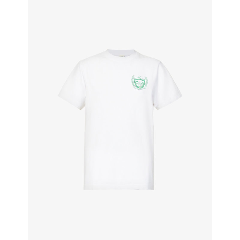 SPORTY AND RICH SPORTY & RICH WOMENS WHITE GREEN BEVERLY HILLS BRAND-PRINTED COTTON T-SHIRT,52499808