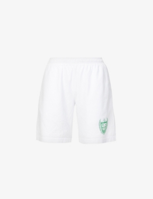 Sporty And Rich Beverly Hills Brand-printed High-rise Cotton Shorts In White Green