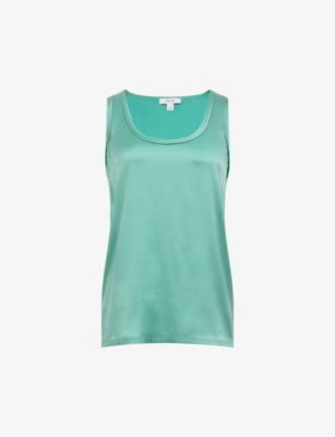 REISS REISS WOMEN'S AQUA RILEY ROUND-NECK SILK-BLEND waistcoat TOP,62240742