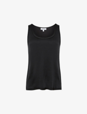 Shop Reiss Women's Black Riley Round-neck Silk-blend Vest Top
