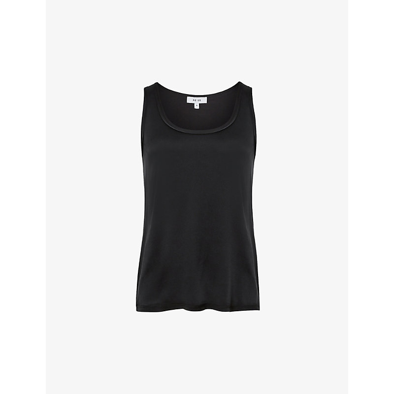 Shop Reiss Womens Black Riley Round-neck Silk-blend Vest Top