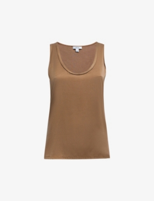 Reiss Womens Bronze Riley Round-neck Silk-blend Vest Top