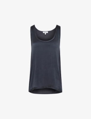 Shop Reiss Women's Navy Riley Round-neck Silk-blend Vest Top