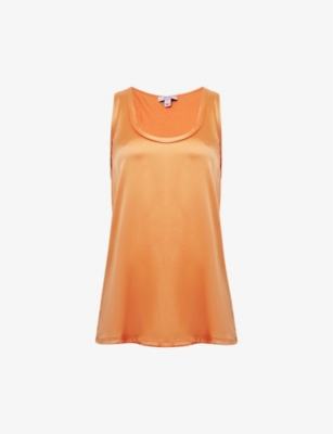 Reiss Womens Orange Riley Round-neck Silk-blend Vest Top In Orange