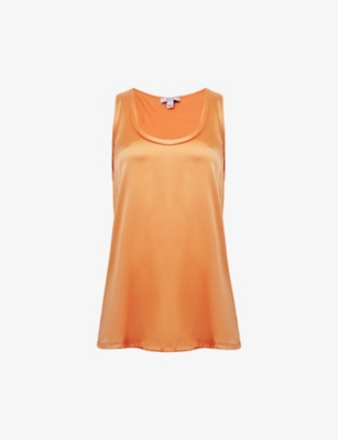 REISS REISS WOMENS ORANGE RILEY ROUND-NECK SILK-BLEND VEST TOP,62240803