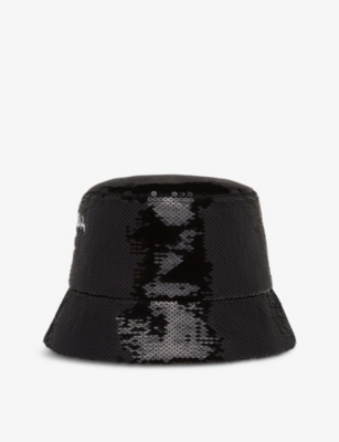 logo-embellished sequined bucket hat, Prada