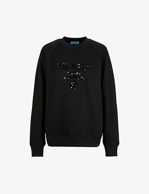 PRADA: Sequin logo-embellished cotton-jersey sweatshirt