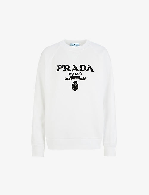PRADA: Sequin logo-embellished cotton-jersey sweatshirt
