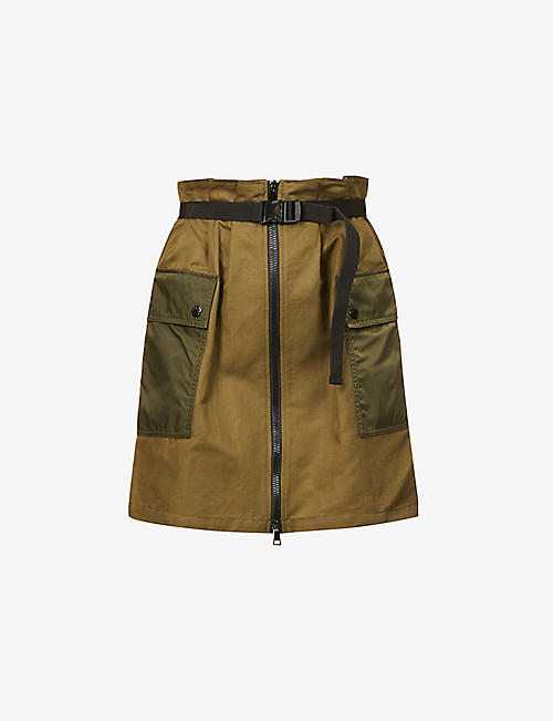 MONCLER: High-rise cotton and linen-blend cargo skirt