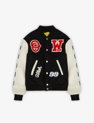 Off-White c/o Virgil Abloh Applique Wool-blend Varsity Jacket in